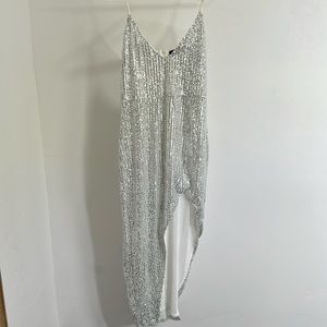 Luxedress Asymmetric Spaghetti Strap Deep V Sequin Dress